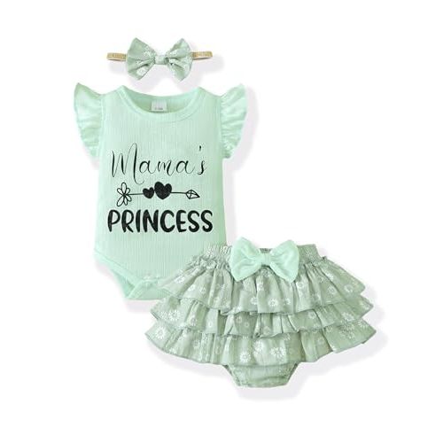 Mioglrie Baby Girl Clothes Newborn Girl Outfits Summer Short Sets Ruffle Sleeve Clothes for 3 6 12 18 Months Girls