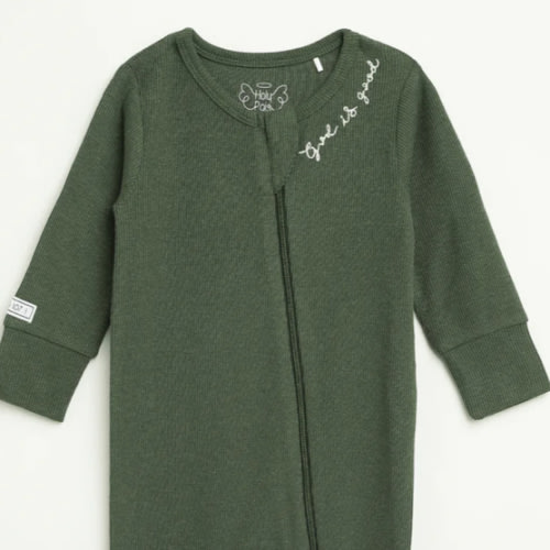 Solid Olive PJ Footless Onesie Ribbed Cotton-Bamboo Blend – Holy Pals