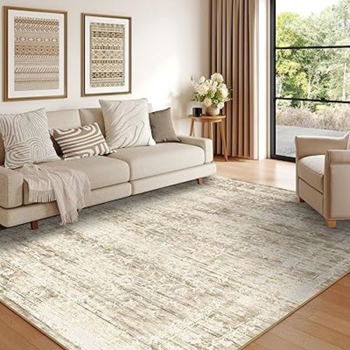 5x7 Washable Area Rugs for Bedroom, Neutral Boho Rugs for Living Room, Vintage Large Soft Faux Wool Carpet for Girls Nursery, Playroom, Dorm, Office, Dinning Room, Non Slip, Light Pink