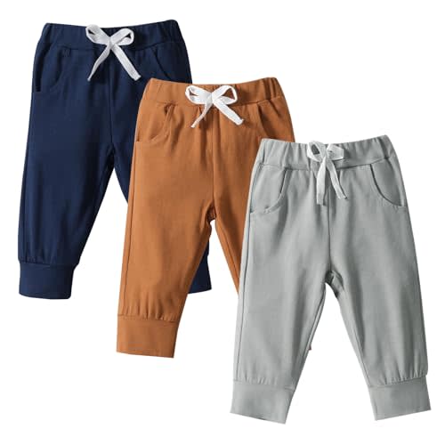 DREAM BUS Pack of 3 Toddler Jogger Pants with Pocket Toddler Boy Sweatpants Baby Boy Pants Infant Newborn Leggings