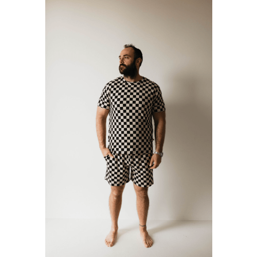 Men's Bamboo Short Pajama | Black Checkerboard