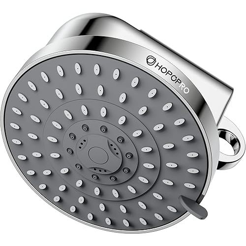 High Flow Filtered Shower Head, HOPOPRO 5 Modes High Pressure Fixed Showerhead with Filter, 2-In-1 Shower Head Filter for Hard Water, Remove 99% Chlorine, Improves Skin Hair Condition (6 Inch Silver)