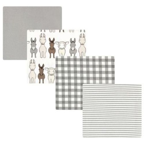 Luvable Friends Hudson Baby Cotton Poly Flannel Receiving Blankets 4pk, Farm Friends Pastel