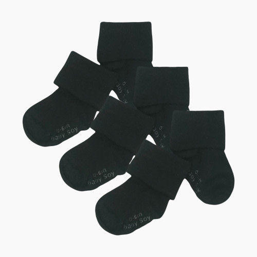 Babysoy Solid Stay On Socks (3 Pack) - Pirate, 0-6 Months, 3