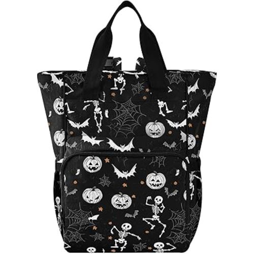 Bolaz Diaper Bag Backpack Tote Multifunction Baby Nappy Changing Bags Halloween Skeleton Large with Stroller Straps Travel