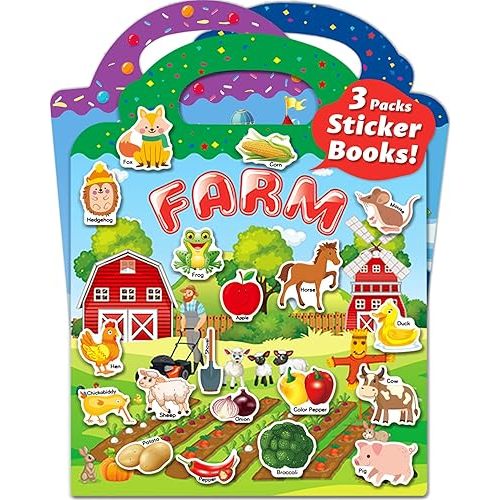 Reusable Sticker Book for Toddlers 2-4 Years, Stickers for Kids, Toddler Sticker Book Ages 1-3, Toddler Craft Activities, Toddler Travel Toys Ages 2+ Boy Girl Birthday Gifts