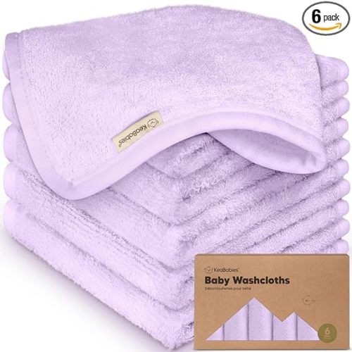 6-Pack Baby Washcloths - Soft Absorbent Viscose from Bamboo Wash Cloths for Babies, Kids, Toddlers, Infant, Newborn Bath Towels, Gentle on Sensitive Skin, 10x10 Reusable Face Towels (Soft Lilac)