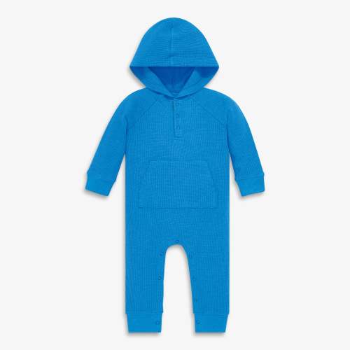 Clearance baby heathered waffle henley romper - Heather blueberry / 6-12