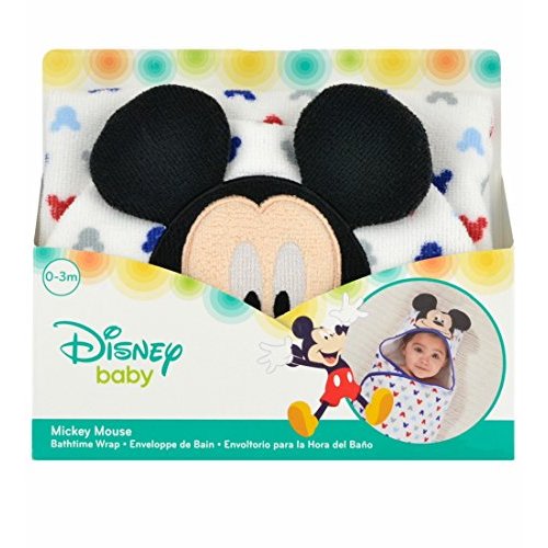 Disney Baby Mickey Mouse Embroidered Hooded Bath Swaddle, White, Blue, Red, Grey, 24.5"L X 12"W