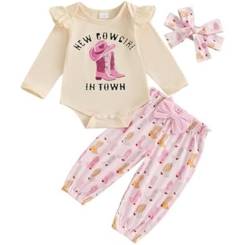 Newborn Baby Girl Western Clothes Daddy's Little Cowgirl Onesie Romper and Pants Set 3Pcs Fall Coming Home Outfit