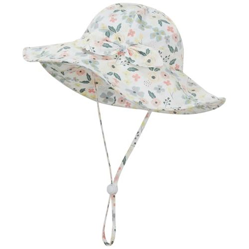 Baby Girl Sun Hat Infant Summer Beach Hats with UPF 50+ Toddler with Wide Brim Strap Outdoor Bucket Hat