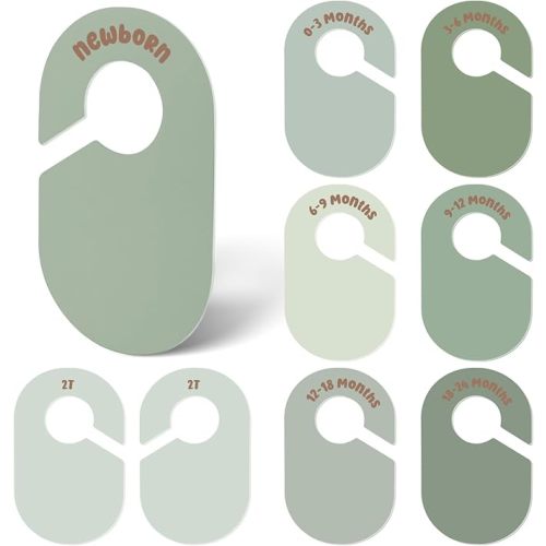 Double Sided Baby Closet Dividers for Newborn to 2T, Green, 8 Pcs | Round Look, Silm Visualized Design, Nursery Clothes Size Separators by Months for Clothing Racks