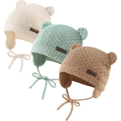 JANGANNSA Cute Knitted Boys Girls Christmas Beanie Warm Earflap Winter Hat Infant Toddler Baby Beanie 0-2Y