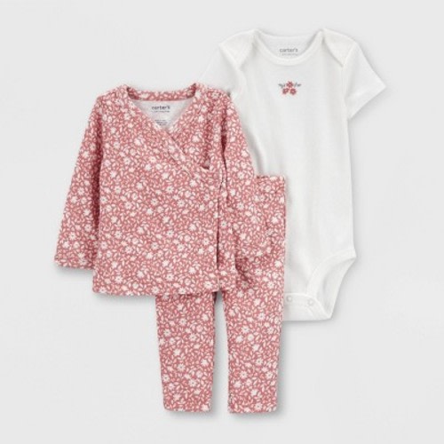 Carter's Just One You® Baby Girls' Cardigan Floral Top & Bottom Set - White/Pink Newborn
