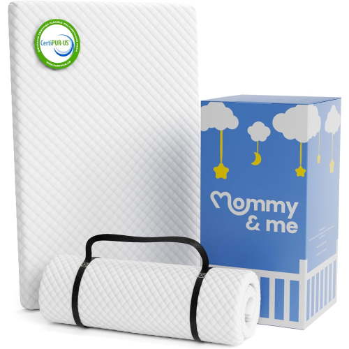 Mommy & Me Pack and Play Mattress Pad, 38x26x1 Inch, Soft Washable Breathable Cover, Waterproof, CertiPUR-US Certified Foam, Portable Crib Topper