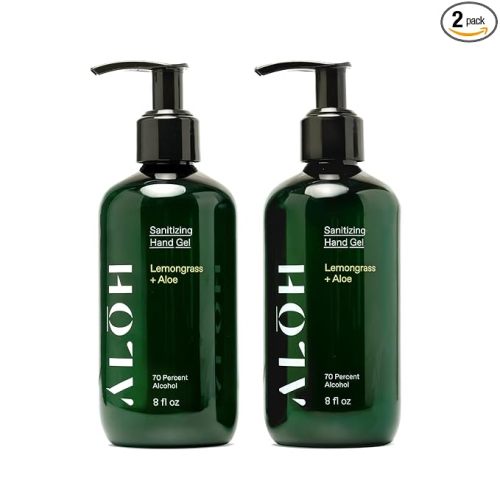 ALŌH Sanitizing Hand Gel 2-pack | Lemongrass + Aloe | 70% Alcohol Hydrating Hand Sanitizer Gel with Essential Oil, for Kids & Adults | 8oz Size Bottle (Set of 2)