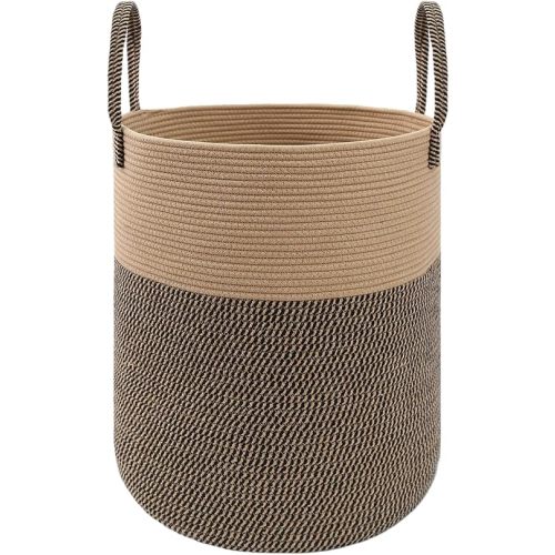 JMvicyroam 60L Cotton Rope Laundry Basket Hamper, Brown and Black