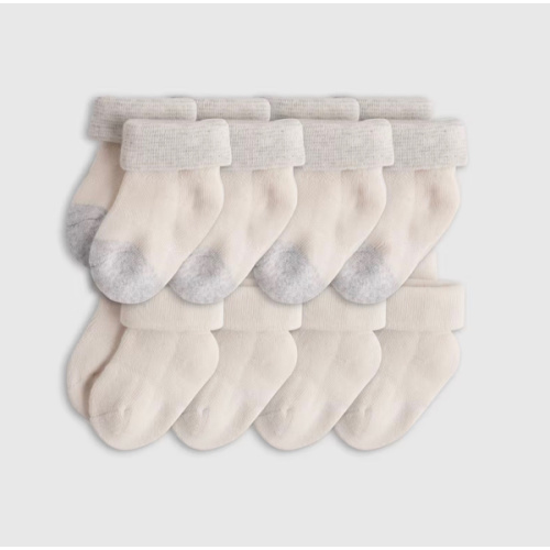 Organic Cotton Fold Over Socks 8-Pack - Baby in White/Grey