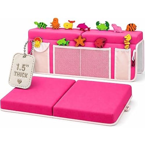 Bath Kneeler –8 Suction Cups & 1.5" Padding.Certified Non Toxic Bath Kneeling Pad for Bath Tub & 5 Bath Toy Organizer. Fast Dry Baby Bath Kneeler and Elbow Rest Pad Set by Supa Ant-Pink.