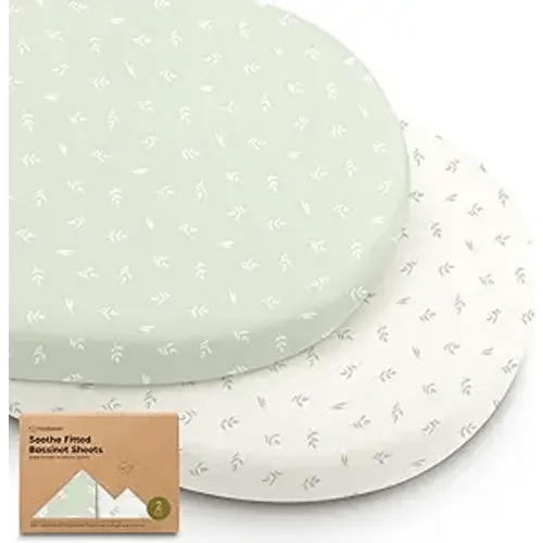 2-Pack Organic Baby Bassinet Sheets Boys, Girls - 100% Cotton Bassinet Mattress Sheets Compatible with Halo Bassinest Swivel Sleeper, Graco, Baby Delight,Chicco, Universal Bassinet Fitted Sheets(Herb)