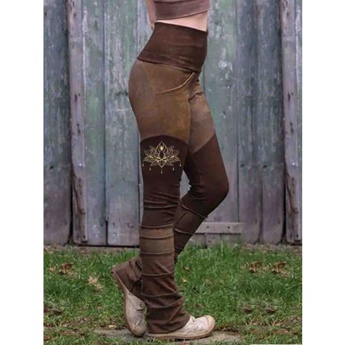 Tribal Lotus Print High Waist Casual Leggings