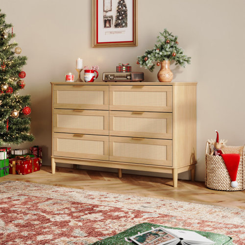 Bay Isle Home™ 53 " Rattan 6-Drawer Dresser With Solid Wood Legs & Reviews | Wayfair