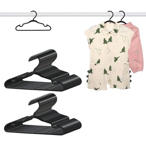 100 Pack Black Baby Hangers 11.42 Inch - Kids Non-Slip Clothes Hangers for Infant & Child, Durable Plastic Children's Hangers for Closet, Pants, Coats, Skirts