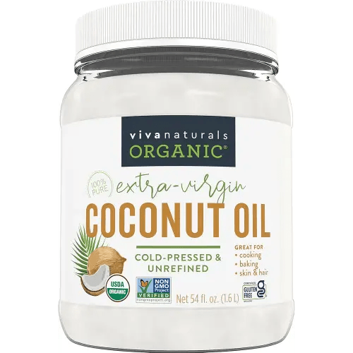 Viva Naturals Organic Coconut Oil, 54 fl oz – Unrefined, Cold-Pressed Extra Virgin Coconut Oil, USDA Organic & Non-GMO, Natural Cooking Oil, Hair Oil & Skin Oil