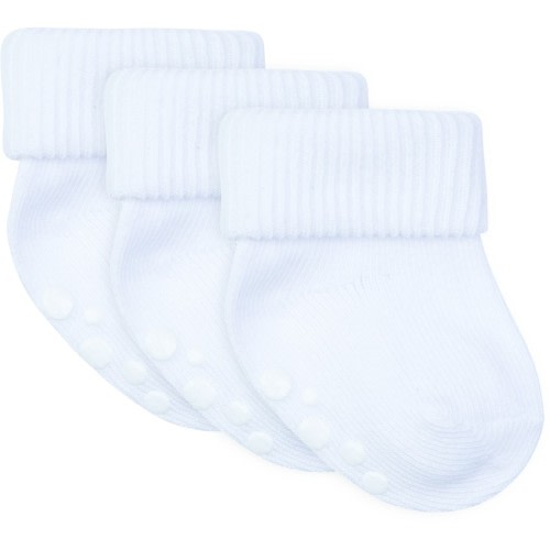 Underworks Baby Ribbed Turn Over Top Socks 3 Pack - White - Size 00-1