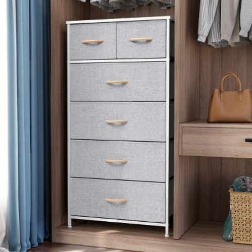Crestlive Products 6-drawer Vertical Dresser Storage Tower with Sturdy Steel Frame, Wood Top, Easy Pull Fabric Bins