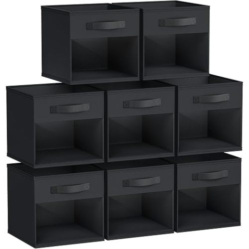 DIMJ 8 Pack Foldable Storage Cubes with Window, Closet Storage Bins with Handle, 11x11 inch Storage Cubes for Clothes, Toys, Books