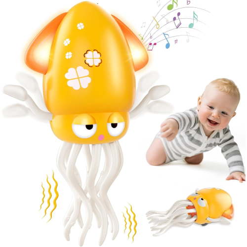 Lvelia Electric Crawling Octopus Toy, Tummy Time Dancing Squid, Crawling Octopus Baby Toy, USB Rechargeable(Yellow)