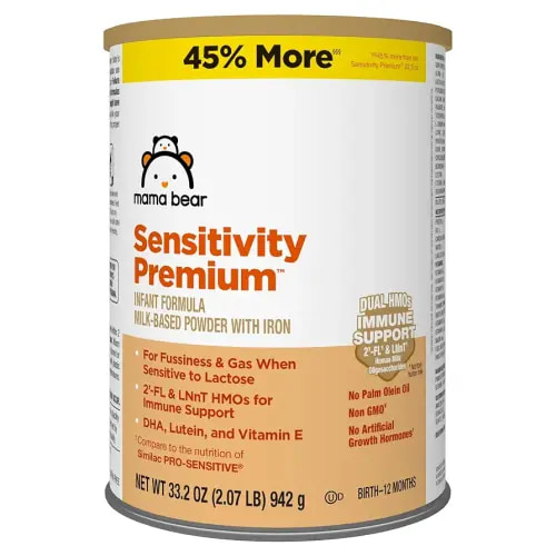 Amazon Brand - Mama Bear Sensitivity Premium Infant Formula Powder with Iron, Dual HMOs for Immune Support, Non-GMO, for Fussiness and Gas from Lactose Sensitivity, 33.2 Ounce (Pack of 1)