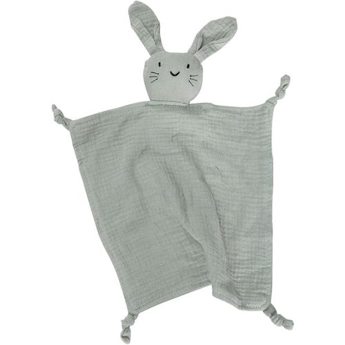 Organic Cotton Muslin Bunny Lovey Blanket, Soft & Breathable Security Blanket for Newborns, Unique Baby Gifts for Boys and Girls (Bunny-Green)