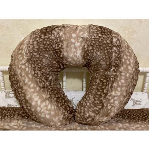 Fawn Woodland Deer Minky Nursing Pillow Cover, Cream and Brown - Just Baby Designs