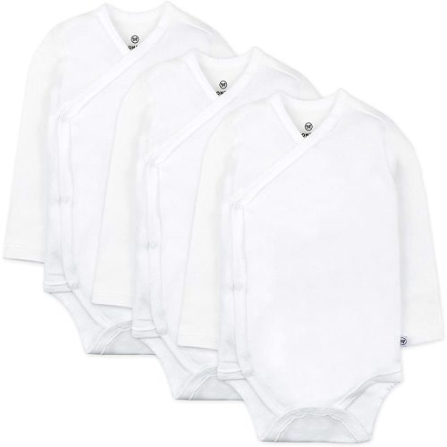 HonestBaby Baby 3-Pack Organic Cotton Long Sleeve Side-snap Kimono Bodysuits Newborn
