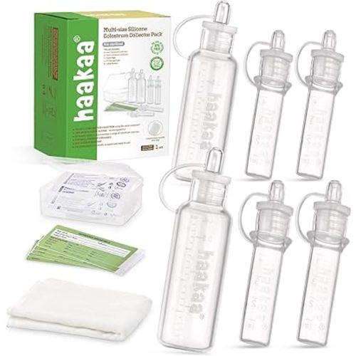 haakaa Colostrum Collector Set Breast Milk Collector for Breastfeeding, Ready-to-Use Packaging, Reusable, BPA Free, Include a Cotton Wipe and Storage Case (4pcsx4ml+2pcsx20ml)
