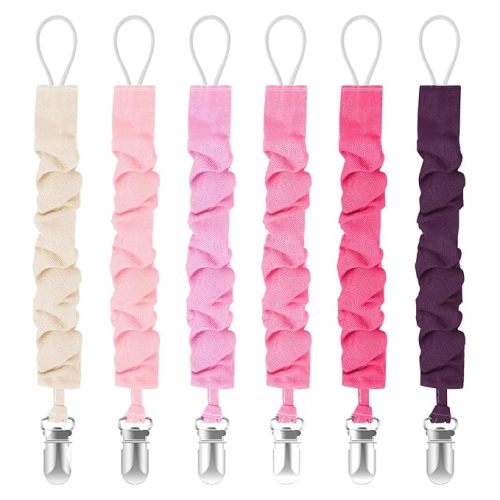 TenderBabe Pacifier Clip,6 Pack Pacifier Holder Clip with Adorable Frill Design,Soft Flexible Binky Clips for Baby Girl and Boy