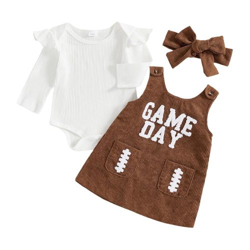 MoZiKQin Baby Girl Halloween Outfit Long Sleeve Ribbed Romper Ghost Embroidery Overall Dress Headband Cute Fall Clothes