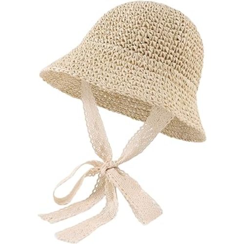 JANGANNSA Baby Girl Straw Hat Outdoor Baby Sun Protection Hats Summer Bowknot Beach Cap for Infant Toddler Girls