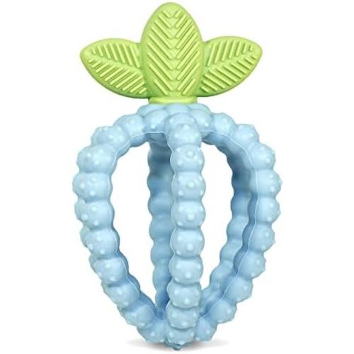 RaZbaby Bites Silicone Baby Teething Toy – Sensory Toy with Textured BerryBumps for Teething Relief, Easy-to-Hold Fruit Shape, BPA-Free, Soothes Front & Back Teeth – Gift for Babies, 3 Months+, Blue