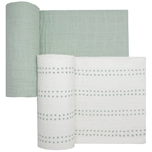 Sticky Toffee Muslin Swaddle Baby Blanket, Mint Green and Cream Dots, 47 x 47 in, Soft Breathable Oeko-Tex Cotton Newborn Wrap and Receiving Blanket