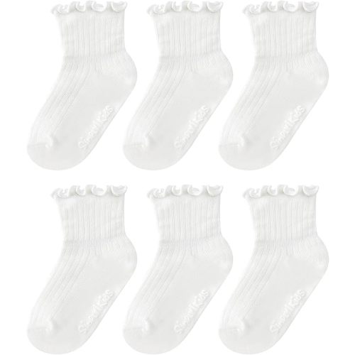 Simply Kids Toddler Ruffle Socks with Grips for Baby Girls (6 Pairs), 6 Months to 9 Years