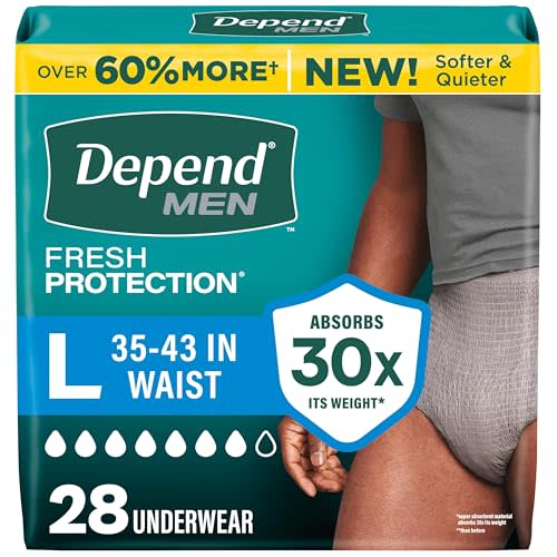 Depend Fresh Protection Adult Diapers for Men, Large, 28 Count