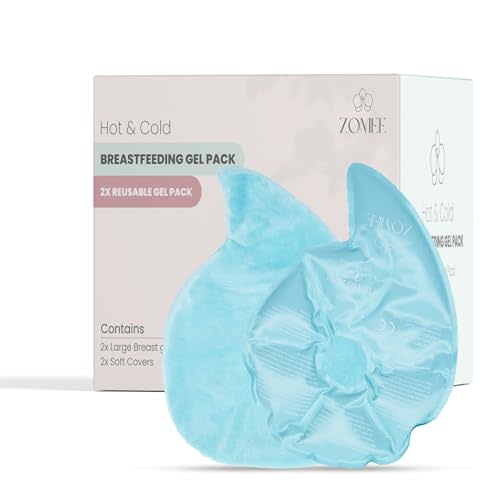 Zomee Hot & Cold Breast Therapy Packs – Reusable Gel Pads for Nursing Pain Relief, Breastfeeding Support, Engorgement & Clogged Ducts – Postpartum Recovery Essentials for New Moms (2-Pack)