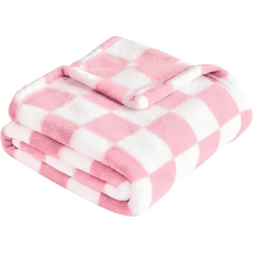 Yurhap Checkered Baby Blanket for Girls Pink Fleece Baby Blankets for Girls Boys, Warmer Comfort Lightweight Bed Blanket for Toddlers Infants or Newborn, 30''x40'', Pink