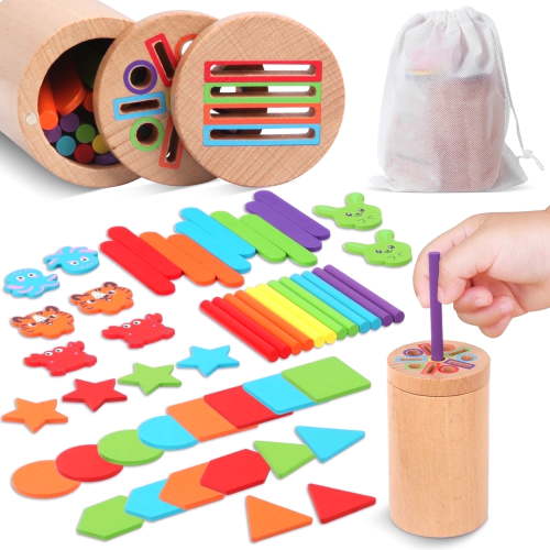 UUGEE Baby Learning Montessori Toys for 1 2 3 Year Old Boys, 4 in 1 Toddler Sensory Educational Fine Motor Skills Wooden Toys, Christmas Birthday Gifts for 12 18 Months Girls Kids