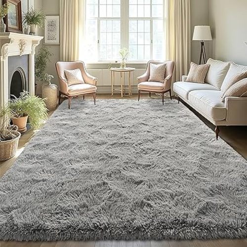 LOCHAS Ultra Soft Indoor Modern Area Rugs Fluffy Living Room Carpets for Children Bedroom Home Decor Nursery Rug 5.3x7.5 Feet, Gray