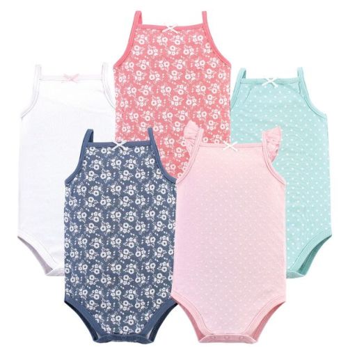 Hudson Baby Infant Girl Cotton Sleeveless Bodysuits 5pk, Basic Dot Floral