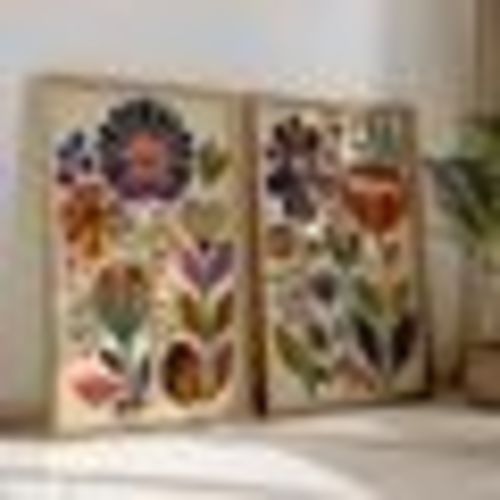 Scandinavian Wall Art Norwegian Folk Decor Floral Print Set of 2 Nordic Wall Prints Scandi Folk Poster Boho Wall Decor Happy Living Room Art